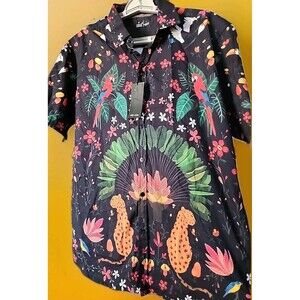 NWT Public Record Shirt Men's Large  Jungle Cheeta Button Up Short Sleeve B7 Nwt